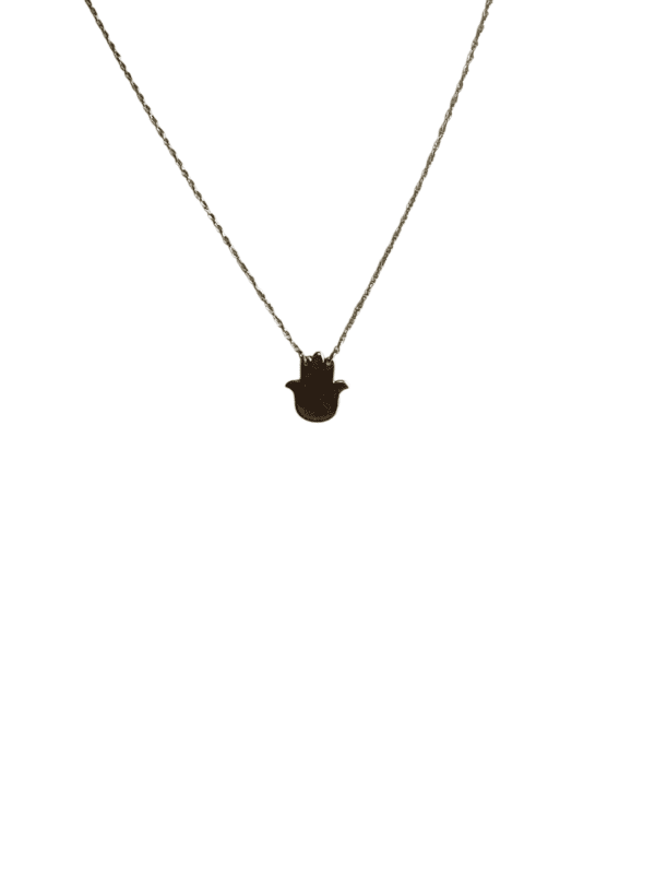 Hamsa hand necklace on chain.